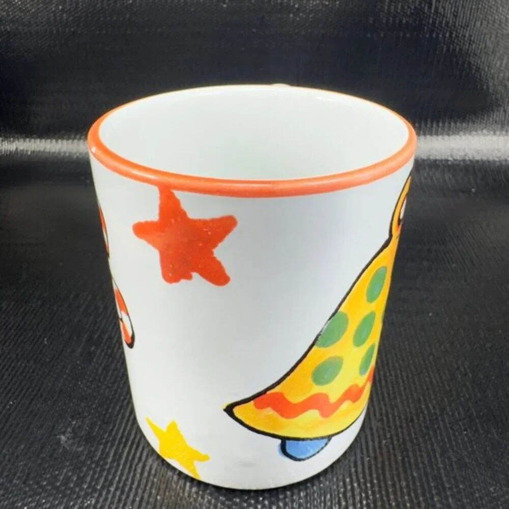 CIAO Italya by Bellini Hand Painted Coffee Mug Cup Yellow Bell Candy‎ Cane Mug